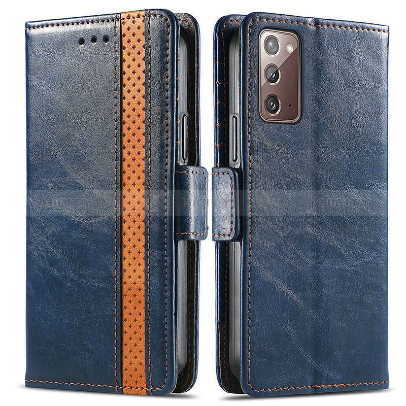 Custodia Portafoglio In Pelle Cover con Supporto S02D per Samsung Galaxy Note 20 5G Blu