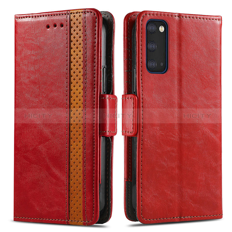 Custodia Portafoglio In Pelle Cover con Supporto S02D per Samsung Galaxy S20 5G Rosso