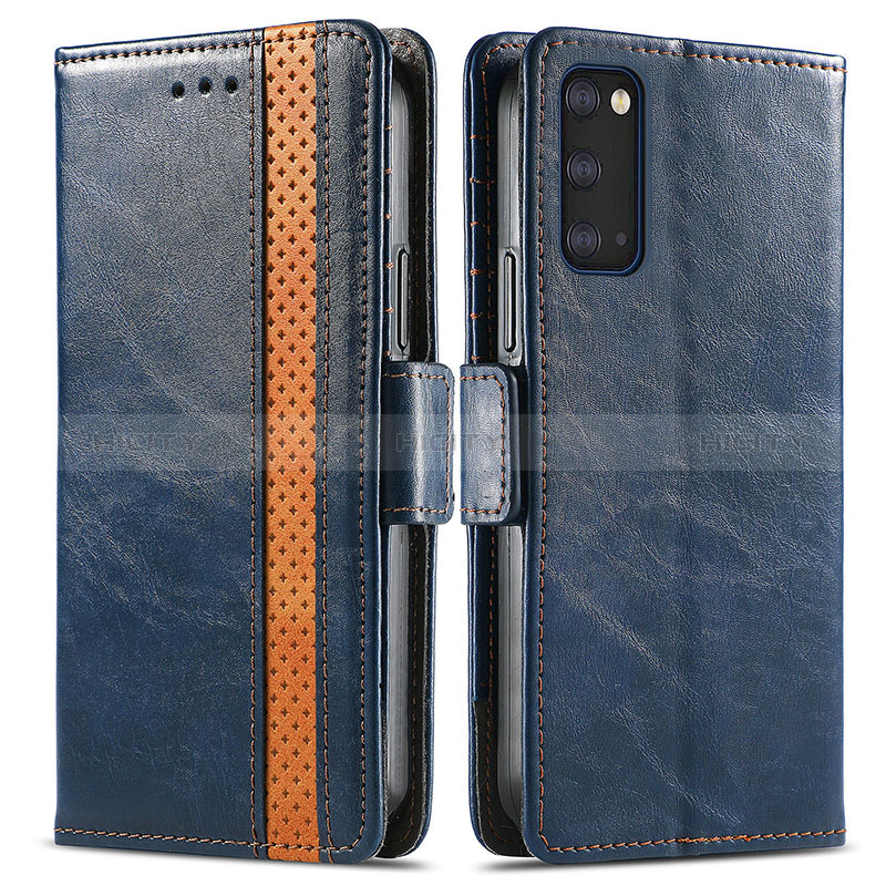 Custodia Portafoglio In Pelle Cover con Supporto S02D per Samsung Galaxy S20 Plus Blu