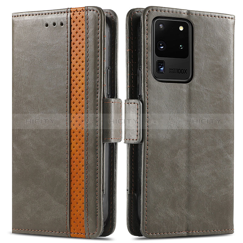 Custodia Portafoglio In Pelle Cover con Supporto S02D per Samsung Galaxy S20 Ultra 5G Marrone Chiaro