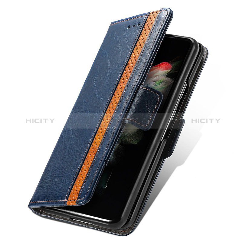 Custodia Portafoglio In Pelle Cover con Supporto S02D per Samsung Galaxy Z Fold3 5G Blu