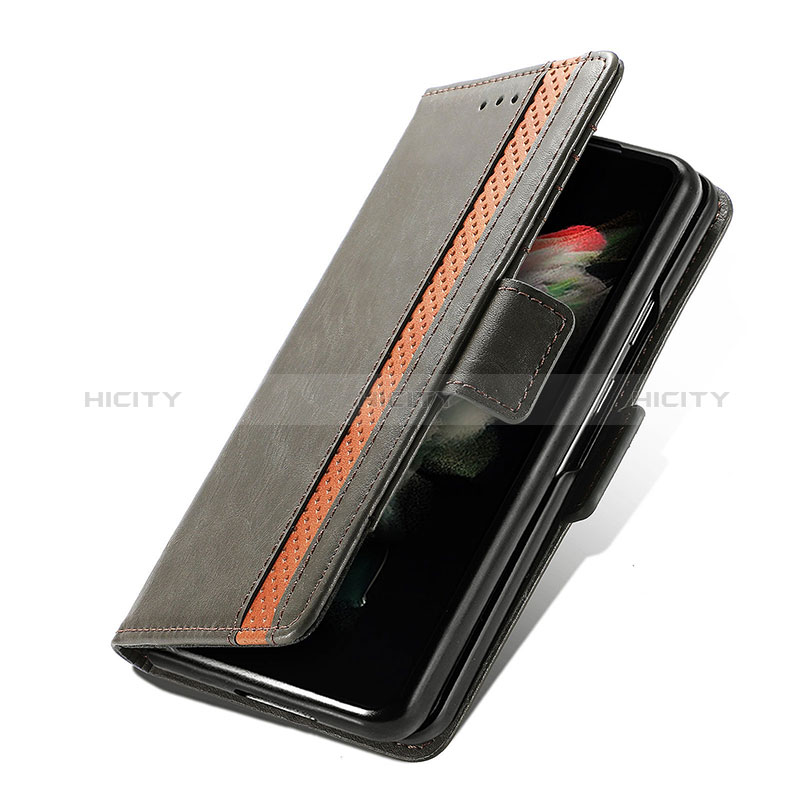 Custodia Portafoglio In Pelle Cover con Supporto S02D per Samsung Galaxy Z Fold3 5G Marrone Chiaro