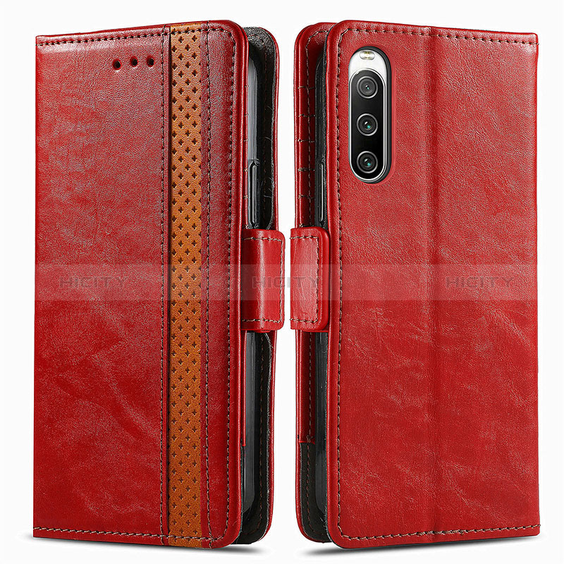 Custodia Portafoglio In Pelle Cover con Supporto S02D per Sony Xperia 10 V Rosso