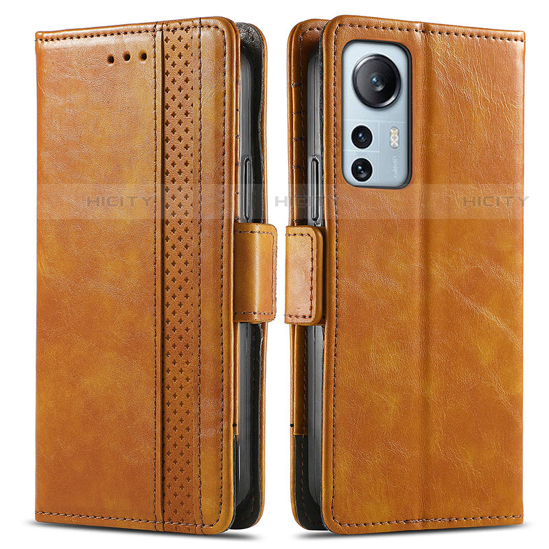 Custodia Portafoglio In Pelle Cover con Supporto S02D per Xiaomi Mi 12S Pro 5G Marrone Chiaro