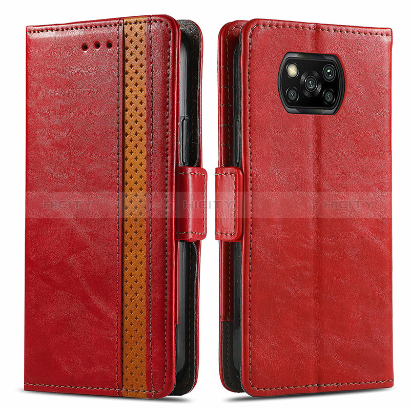 Custodia Portafoglio In Pelle Cover con Supporto S02D per Xiaomi Poco X3 NFC Rosso