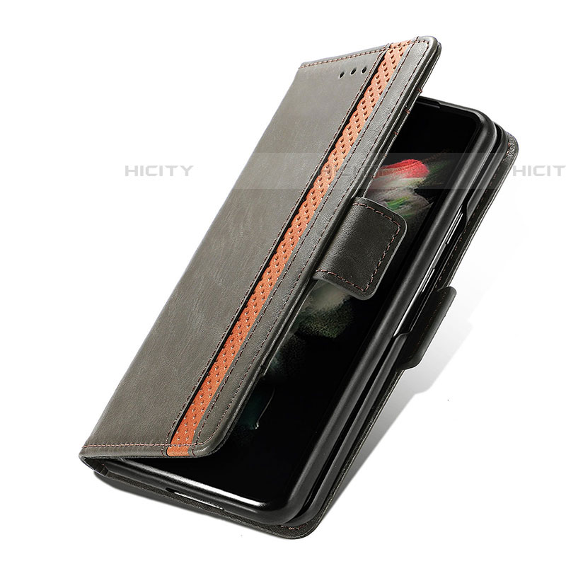 Custodia Portafoglio In Pelle Cover con Supporto S03D per Samsung Galaxy Z Fold4 5G Grigio