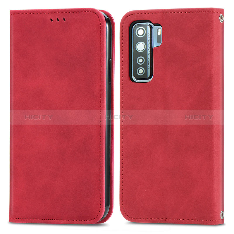 Custodia Portafoglio In Pelle Cover con Supporto S04D per Huawei Nova 7 SE 5G Rosso