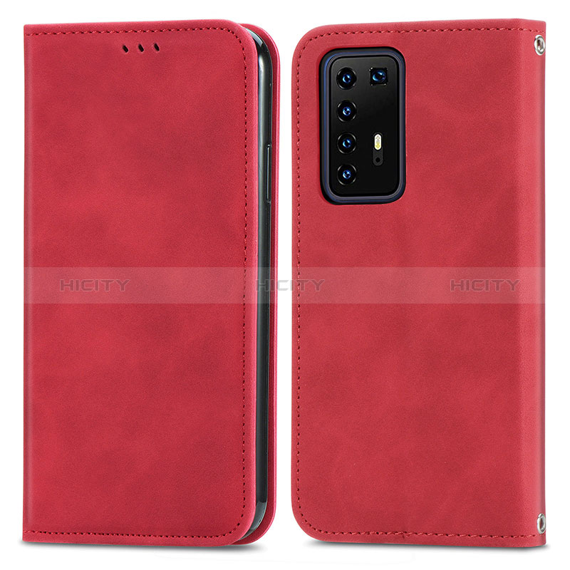 Custodia Portafoglio In Pelle Cover con Supporto S04D per Huawei P40 Pro Rosso