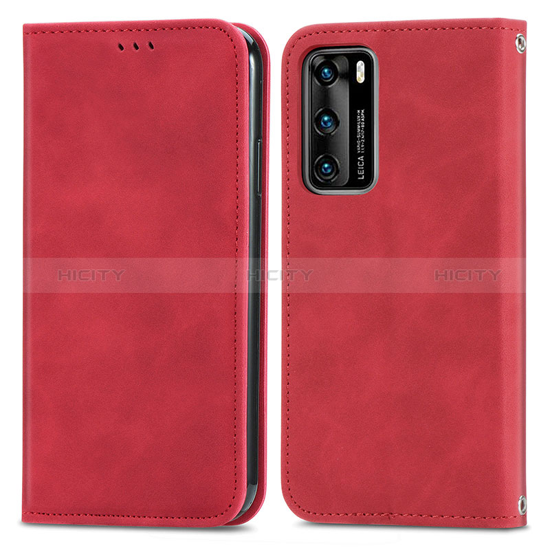 Custodia Portafoglio In Pelle Cover con Supporto S04D per Huawei P40 Rosso