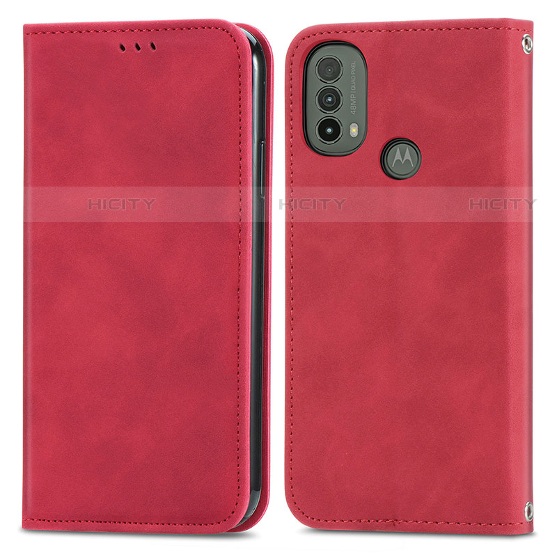 Custodia Portafoglio In Pelle Cover con Supporto S04D per Motorola Moto E30 Rosso