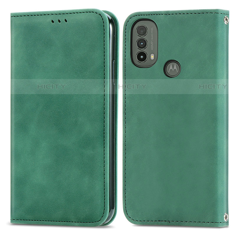 Custodia Portafoglio In Pelle Cover con Supporto S04D per Motorola Moto E30 Verde