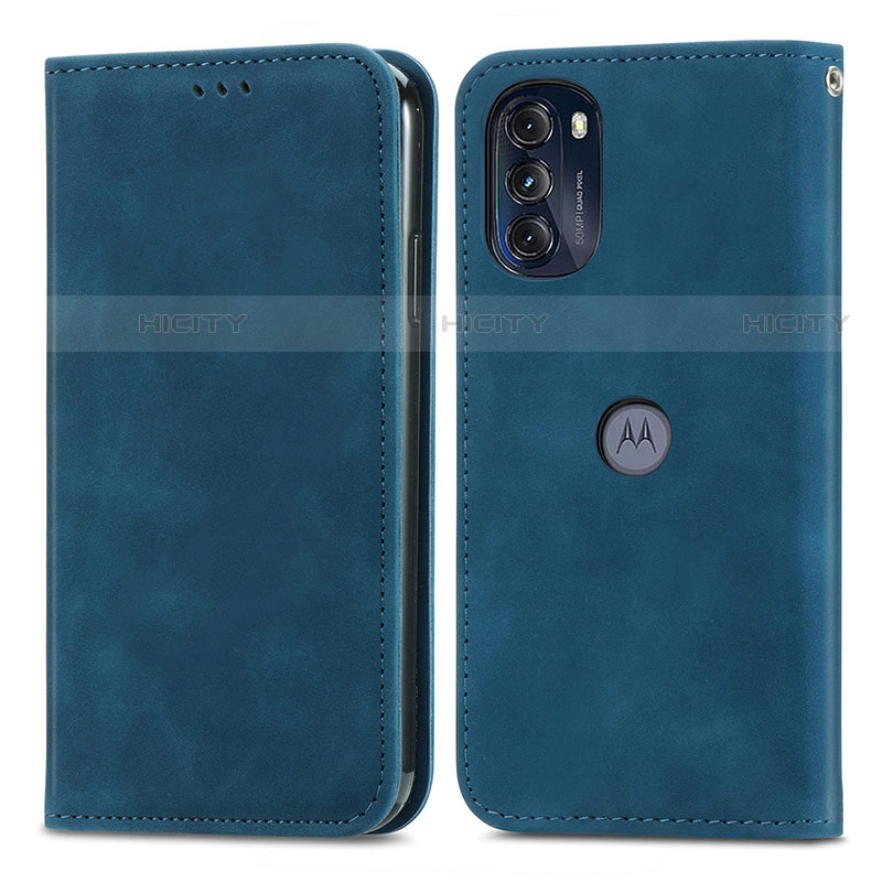 Custodia Portafoglio In Pelle Cover con Supporto S04D per Motorola Moto G 5G (2022) Blu