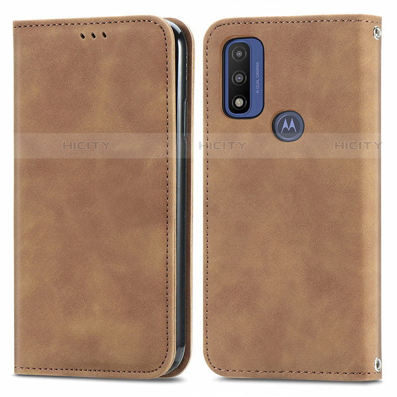 Custodia Portafoglio In Pelle Cover con Supporto S04D per Motorola Moto G Pure Marrone