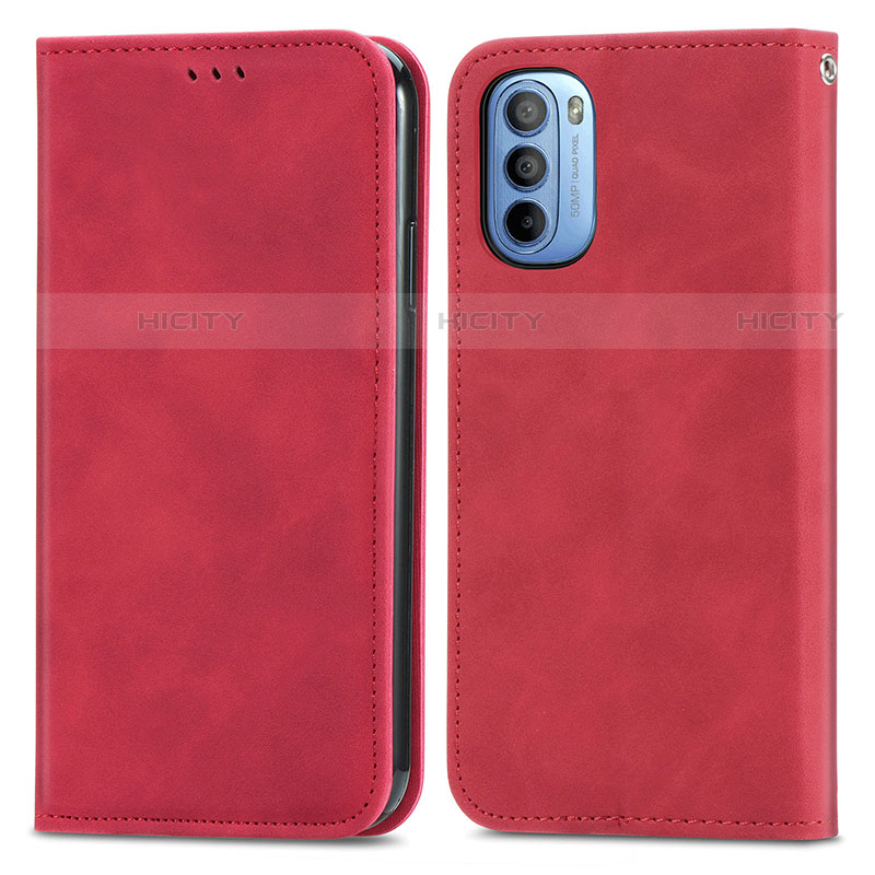 Custodia Portafoglio In Pelle Cover con Supporto S04D per Motorola Moto G31 Rosso