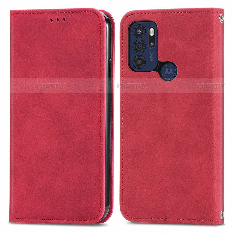 Custodia Portafoglio In Pelle Cover con Supporto S04D per Motorola Moto G60s Rosso