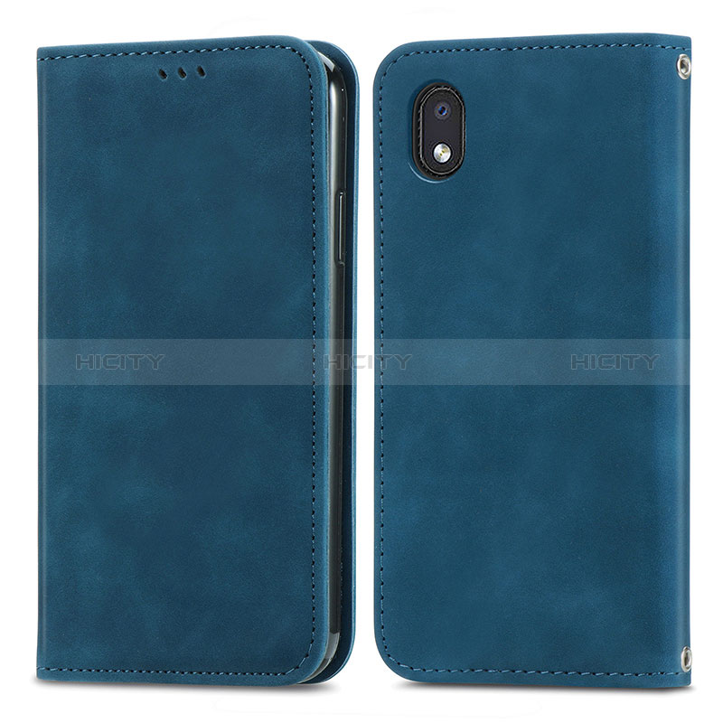 Custodia Portafoglio In Pelle Cover con Supporto S04D per Samsung Galaxy A01 Core Blu