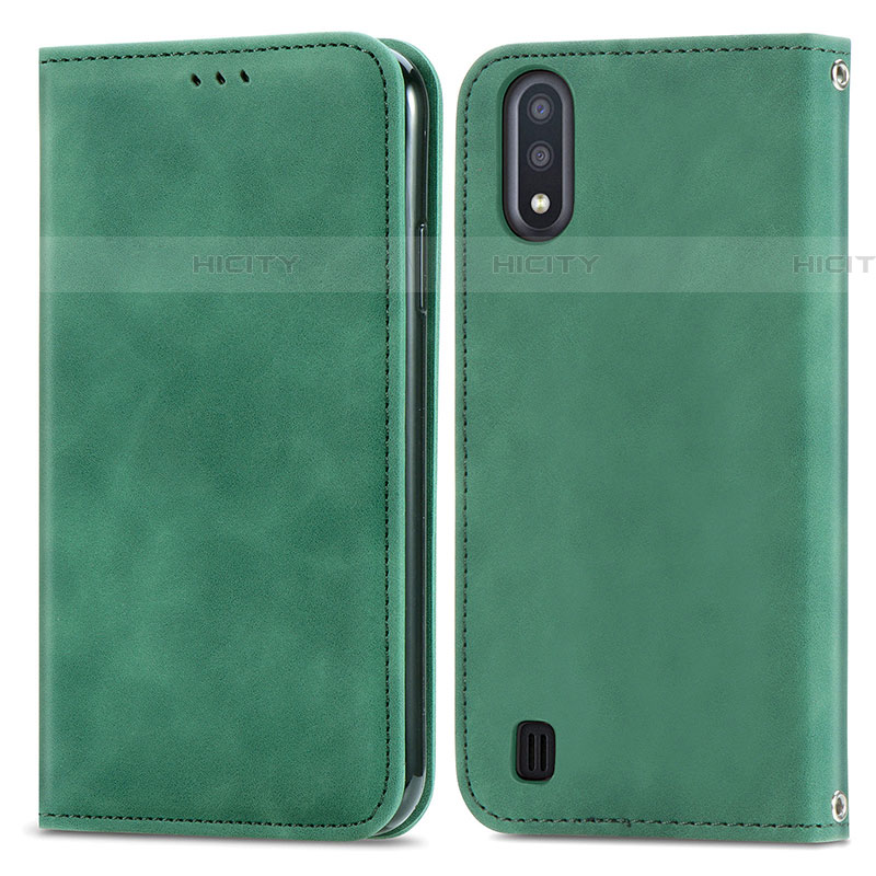 Custodia Portafoglio In Pelle Cover con Supporto S04D per Samsung Galaxy A01 SM-A015 Verde