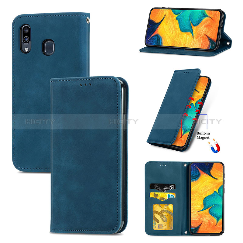 Custodia Portafoglio In Pelle Cover con Supporto S04D per Samsung Galaxy A30