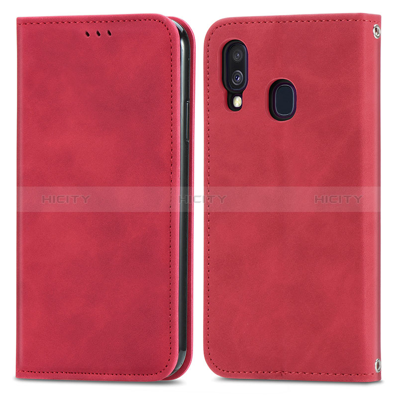 Custodia Portafoglio In Pelle Cover con Supporto S04D per Samsung Galaxy A40 Rosso
