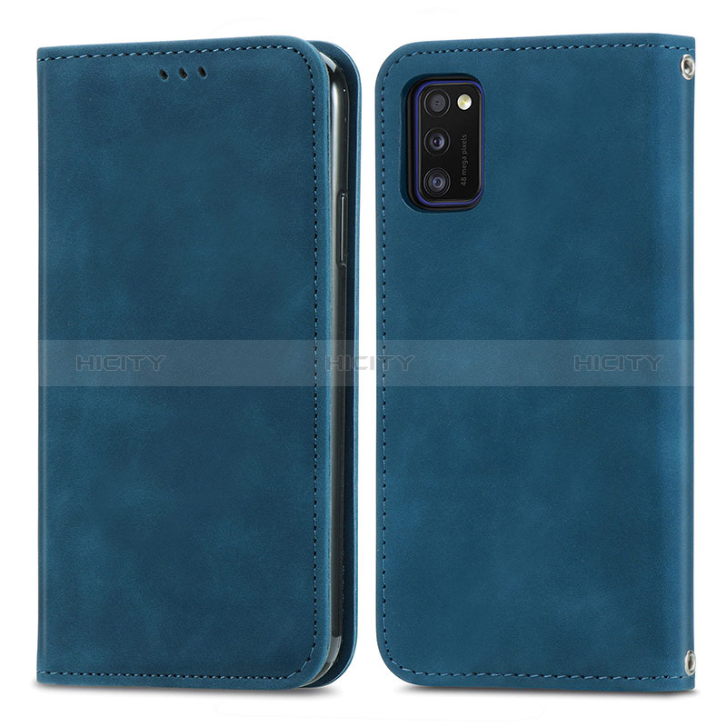 Custodia Portafoglio In Pelle Cover con Supporto S04D per Samsung Galaxy A41 Blu