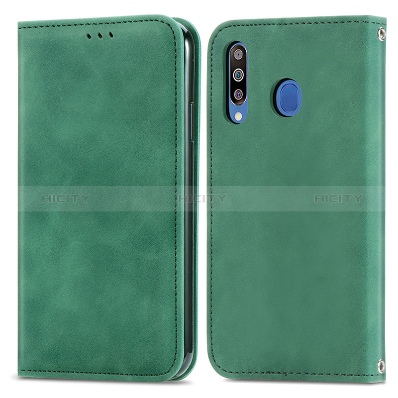 Custodia Portafoglio In Pelle Cover con Supporto S04D per Samsung Galaxy M30 Verde