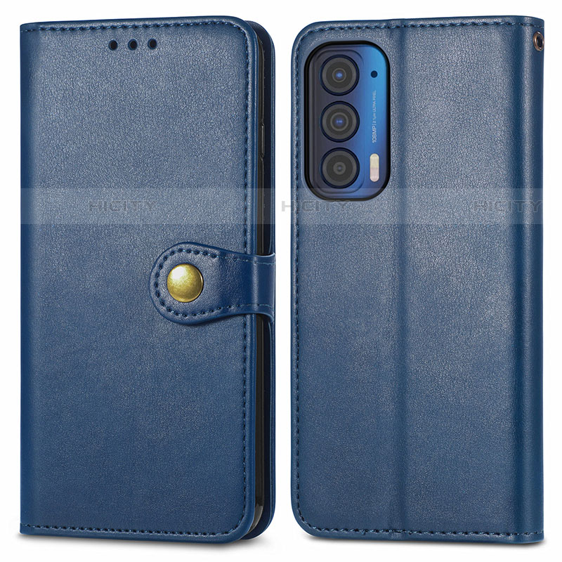 Custodia Portafoglio In Pelle Cover con Supporto S05D per Motorola Moto Edge (2021) 5G Blu