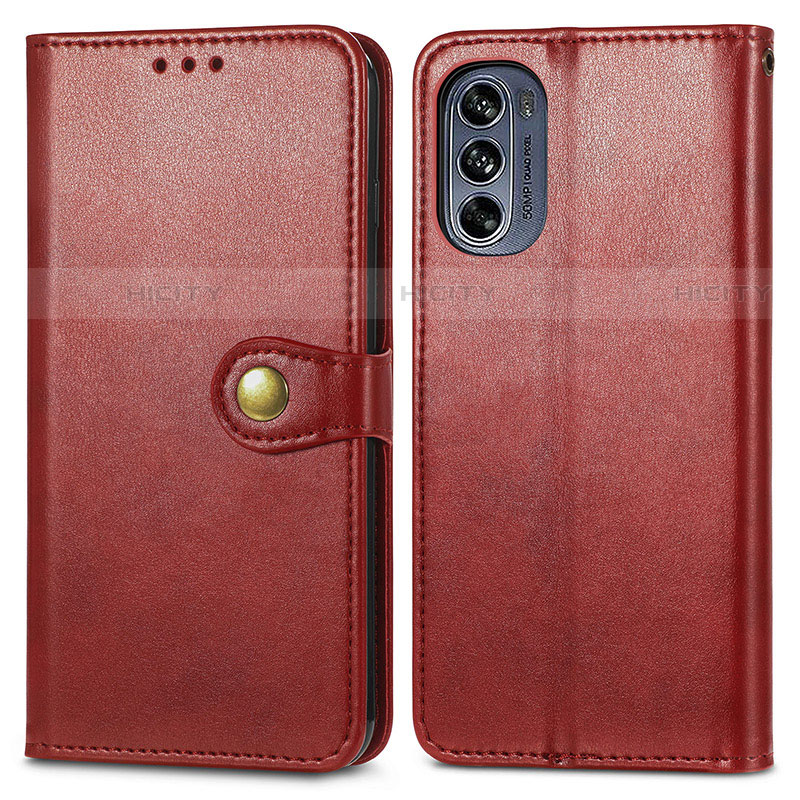 Custodia Portafoglio In Pelle Cover con Supporto S05D per Motorola Moto G62 5G Rosso