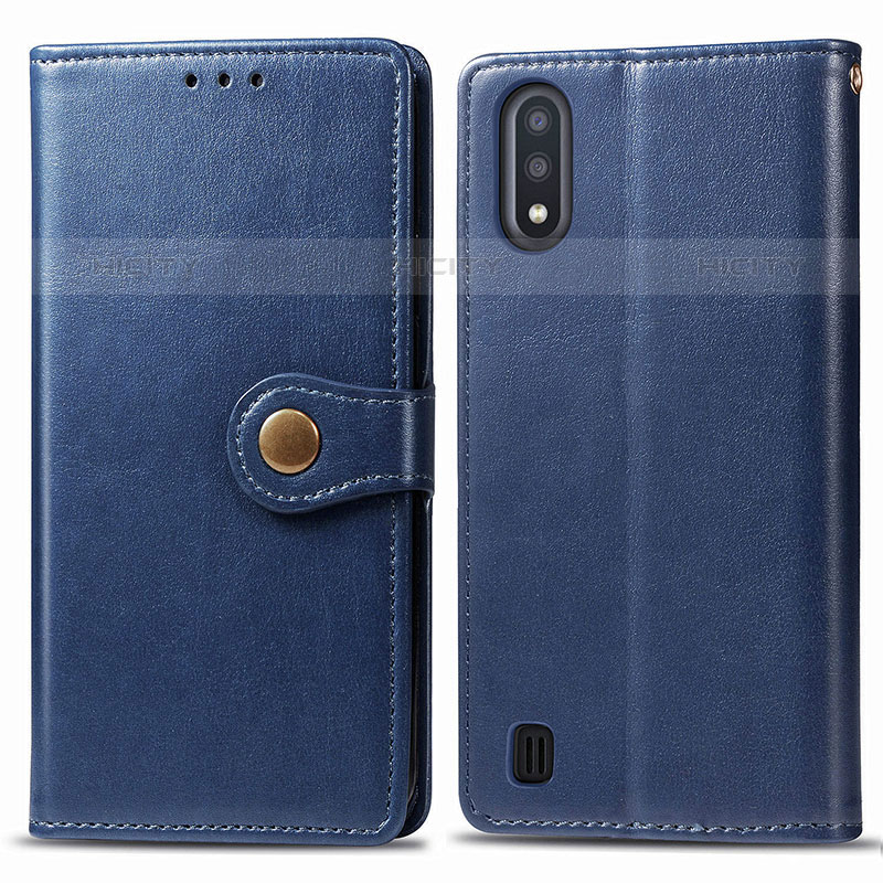 Custodia Portafoglio In Pelle Cover con Supporto S05D per Samsung Galaxy M01 Blu
