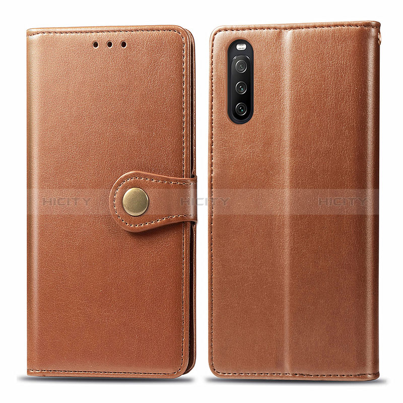 Custodia Portafoglio In Pelle Cover con Supporto S05D per Sony Xperia 10 III Marrone