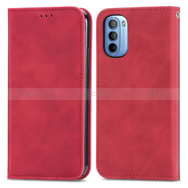 Custodia Portafoglio In Pelle Cover con Supporto S08D per Motorola Moto G31 Rosso