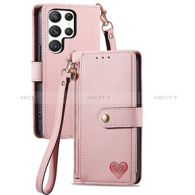 Custodia Portafoglio In Pelle Cover con Supporto S15D per Samsung Galaxy S23 Ultra 5G Rosa