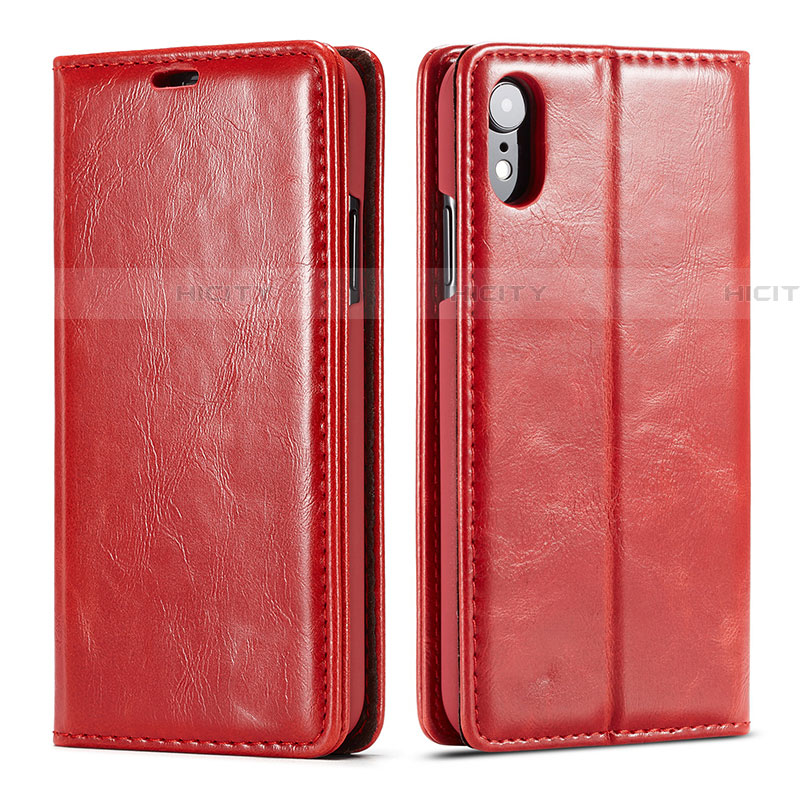 Custodia Portafoglio In Pelle Cover con Supporto T01 per Apple iPhone XR Rosso