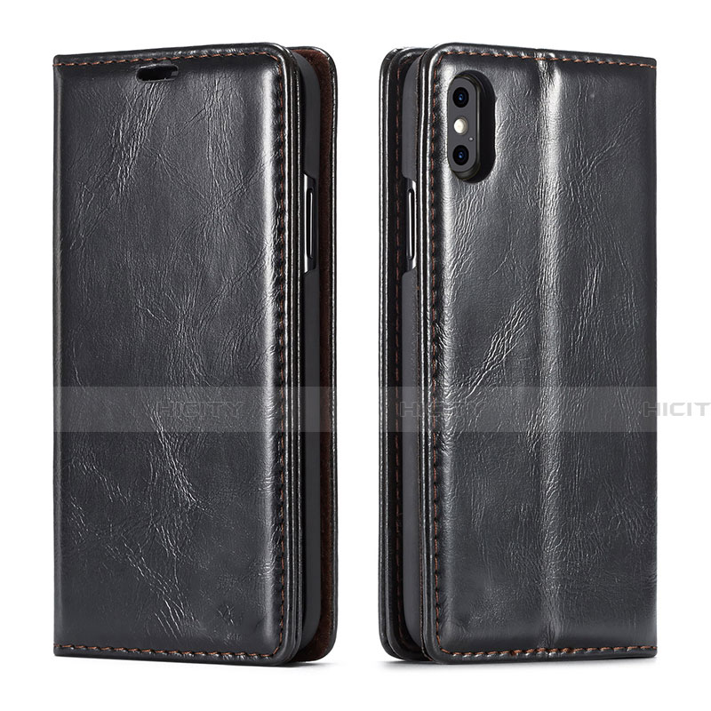 Custodia Portafoglio In Pelle Cover con Supporto T01 per Apple iPhone Xs Max Nero