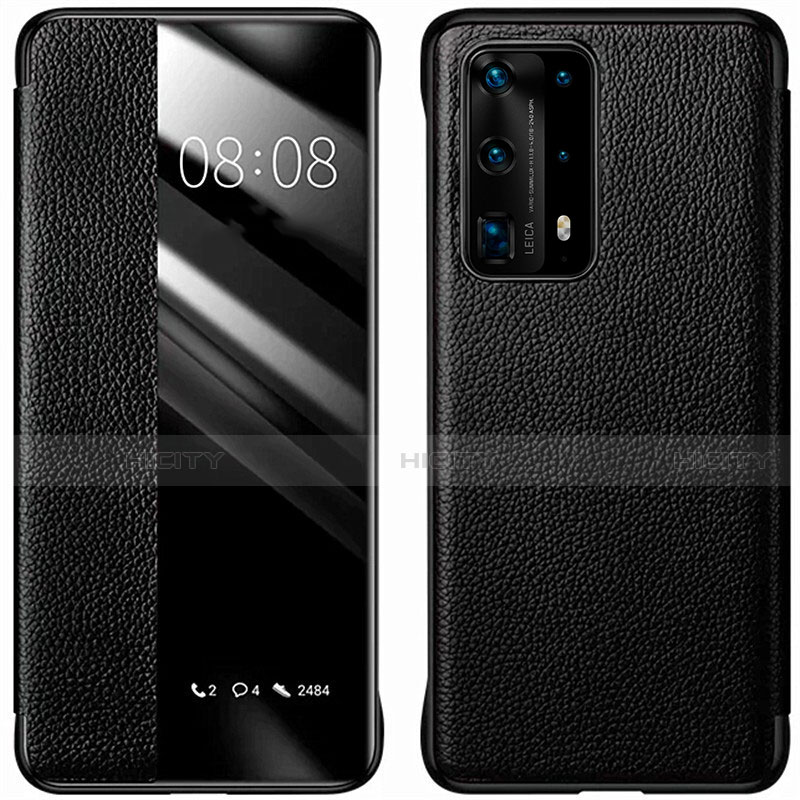 Custodia Portafoglio In Pelle Cover con Supporto T01 per Huawei P40 Pro+ Plus Nero