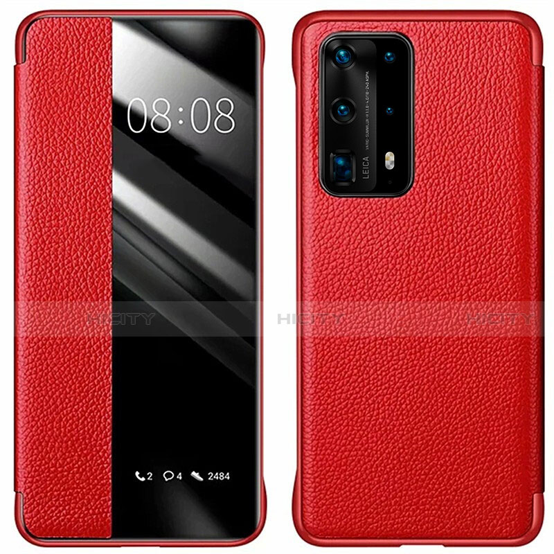 Custodia Portafoglio In Pelle Cover con Supporto T01 per Huawei P40 Pro+ Plus Rosso