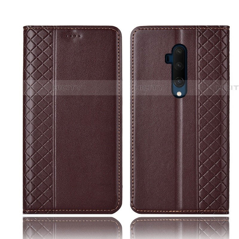 Custodia Portafoglio In Pelle Cover con Supporto T01 per OnePlus 7T Pro Marrone