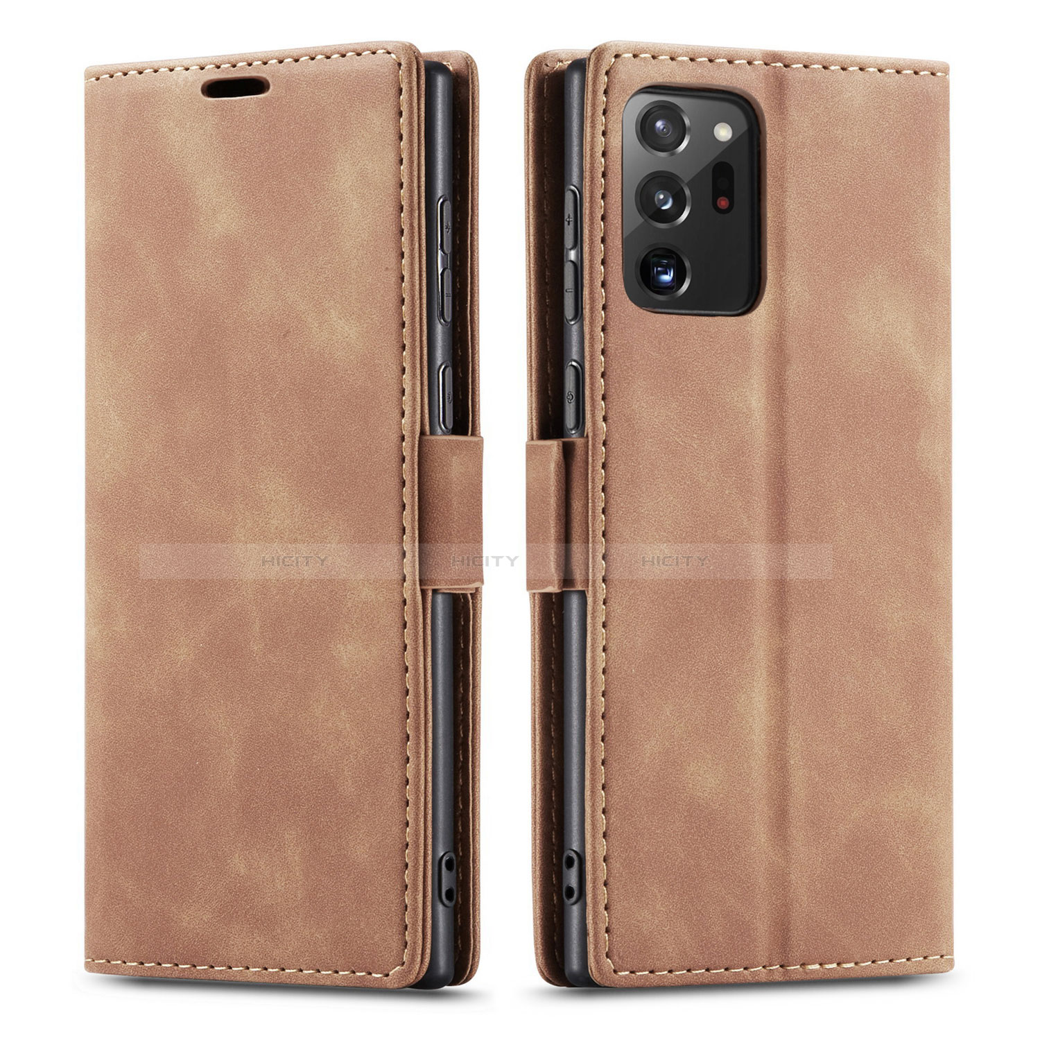 Custodia Portafoglio In Pelle Cover con Supporto T01 per Samsung Galaxy Note 20 Ultra 5G Marrone Chiaro