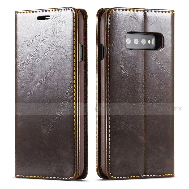 Custodia Portafoglio In Pelle Cover con Supporto T01 per Samsung Galaxy S10 Marrone