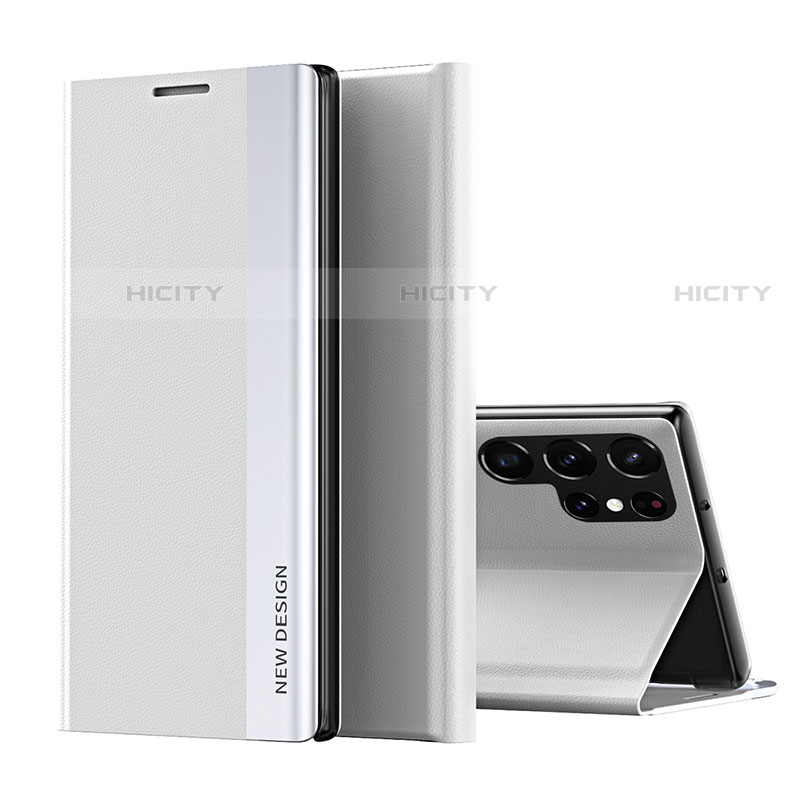 Custodia Portafoglio In Pelle Cover con Supporto T01 per Samsung Galaxy S21 Ultra 5G Bianco