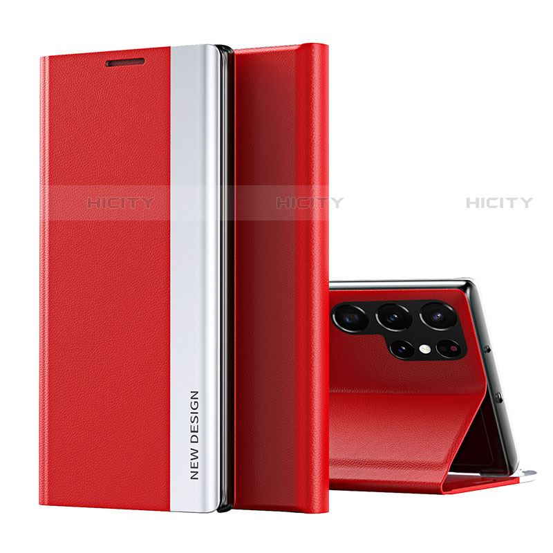 Custodia Portafoglio In Pelle Cover con Supporto T01 per Samsung Galaxy S21 Ultra 5G Rosso