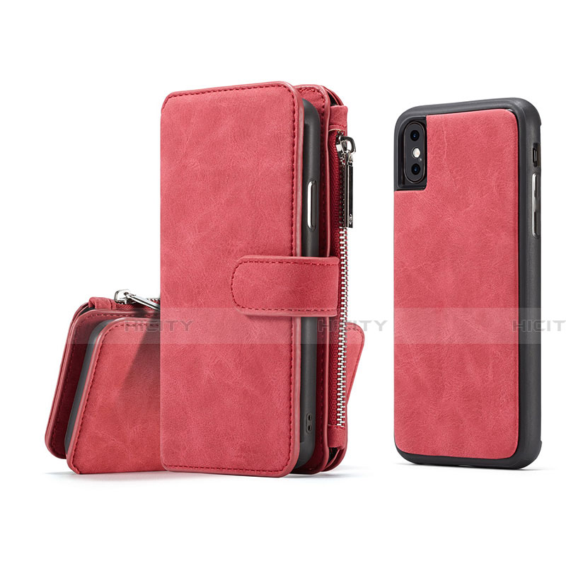 Custodia Portafoglio In Pelle Cover con Supporto T02 per Apple iPhone X Rosso
