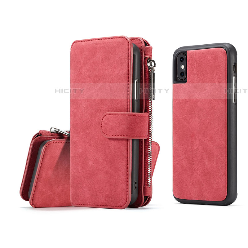 Custodia Portafoglio In Pelle Cover con Supporto T02 per Apple iPhone Xs Rosso