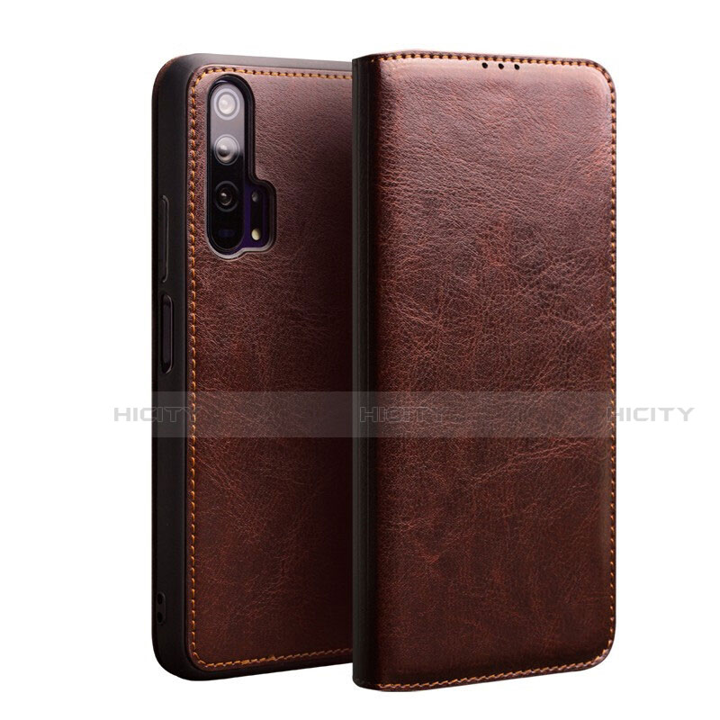 Custodia Portafoglio In Pelle Cover con Supporto T02 per Huawei Honor 20 Pro Marrone