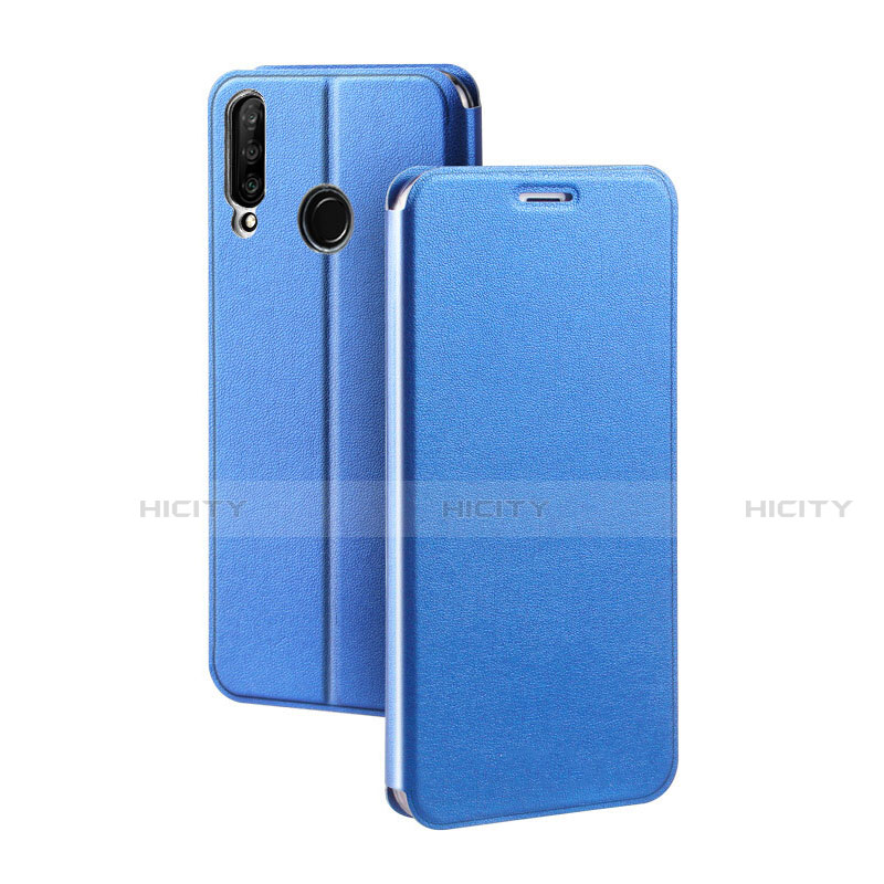 Custodia Portafoglio In Pelle Cover con Supporto T02 per Huawei P30 Lite Blu