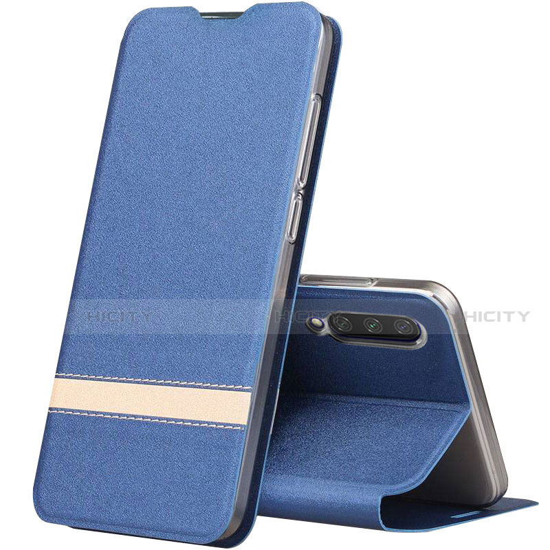 Custodia Portafoglio In Pelle Cover con Supporto T02 per Xiaomi Mi A3 Blu