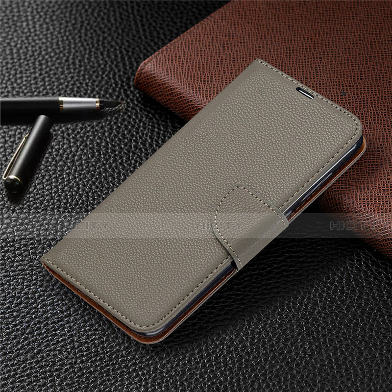 Custodia Portafoglio In Pelle Cover con Supporto T02 per Xiaomi Redmi Note 9 Grigio