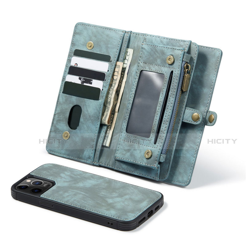 Custodia Portafoglio In Pelle Cover con Supporto T03 per Apple iPhone 12 Pro Max Ciano