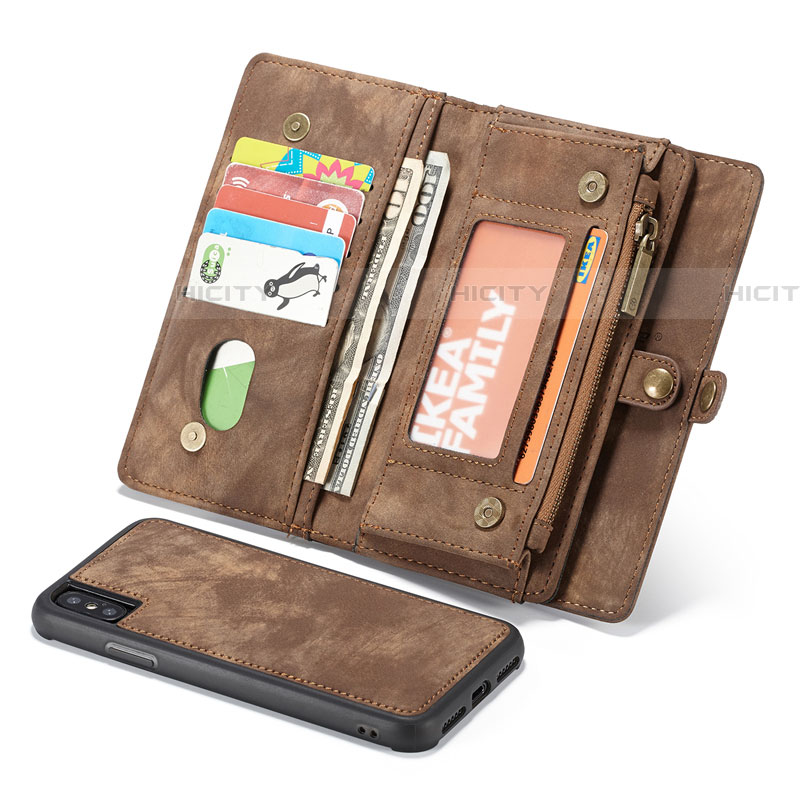 Custodia Portafoglio In Pelle Cover con Supporto T03 per Apple iPhone Xs Marrone