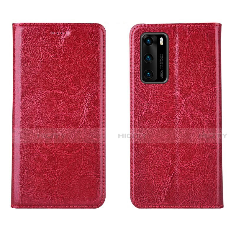 Custodia Portafoglio In Pelle Cover con Supporto T03 per Huawei P40 Rosso