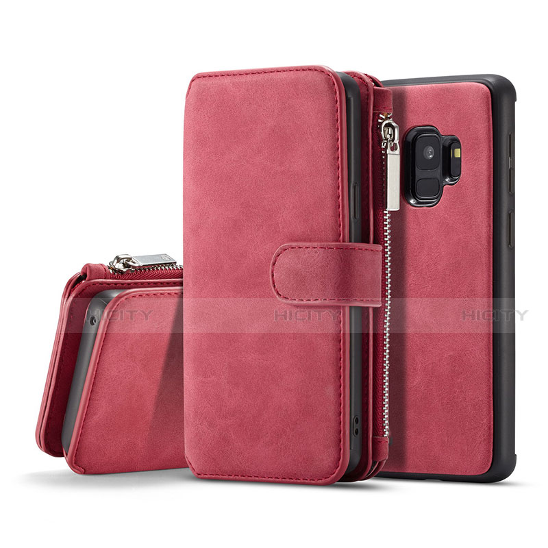 Custodia Portafoglio In Pelle Cover con Supporto T03 per Samsung Galaxy S9 Rosso